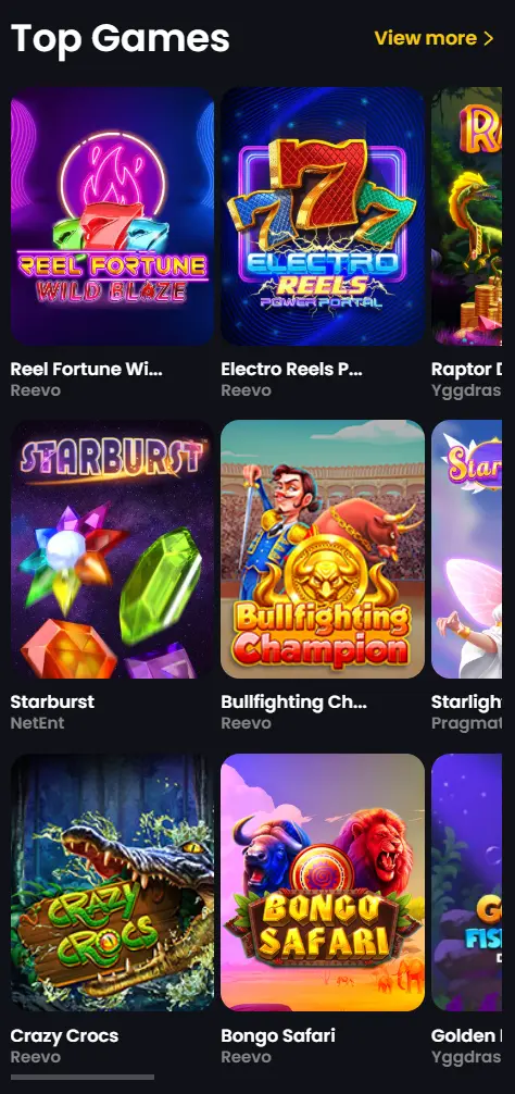 Mobile Dark interface, popular games and bonuses on the go